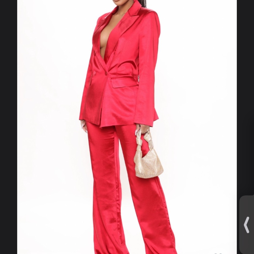 Red satin suit